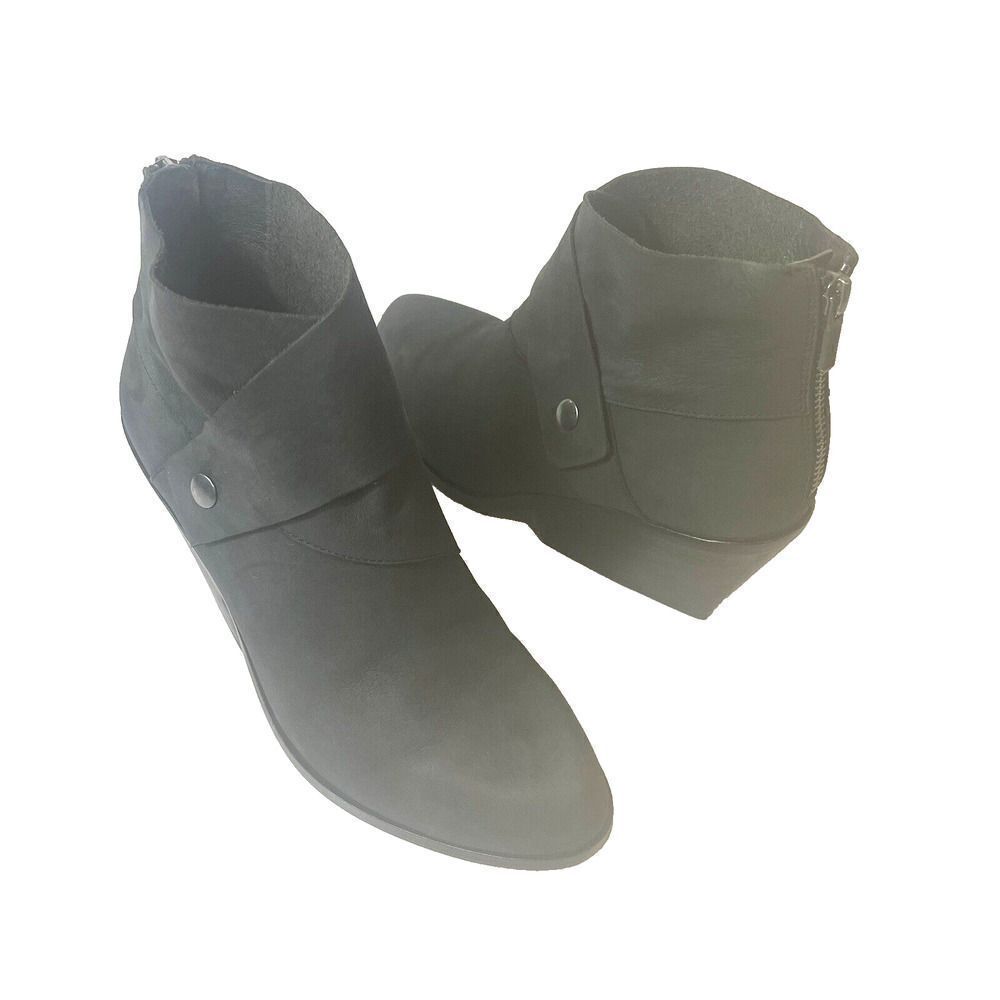 Eileen Fisher Chunky Heel Ankle Boots Women's 7.5 All Leather Gray Zip Up Casual